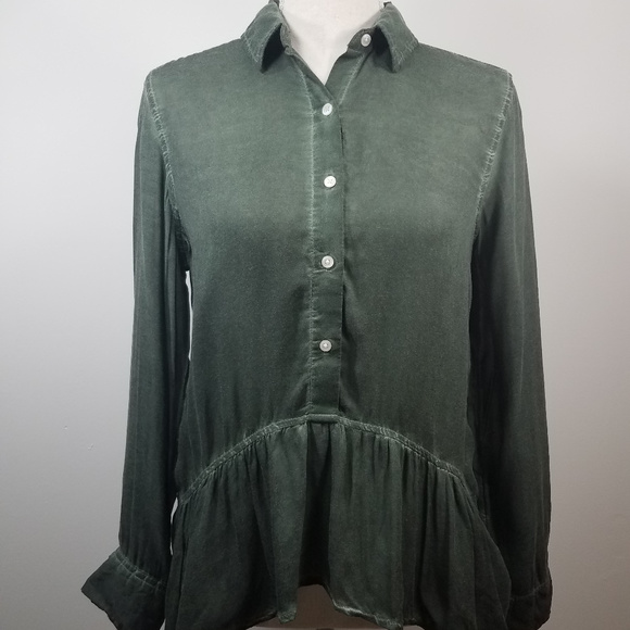 a.n.a. Olive Green Hi-lo Peplum Long Sleeve hi-lo style Blouse shirt top size XS - Picture 2 of 8